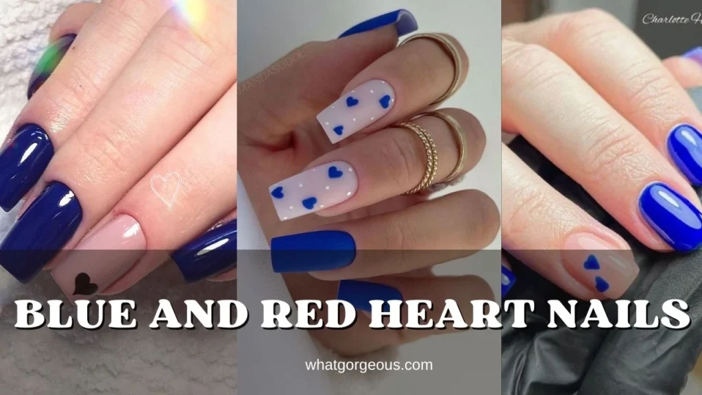 10. Blue and Red Heart Nails whatgorgeous.com