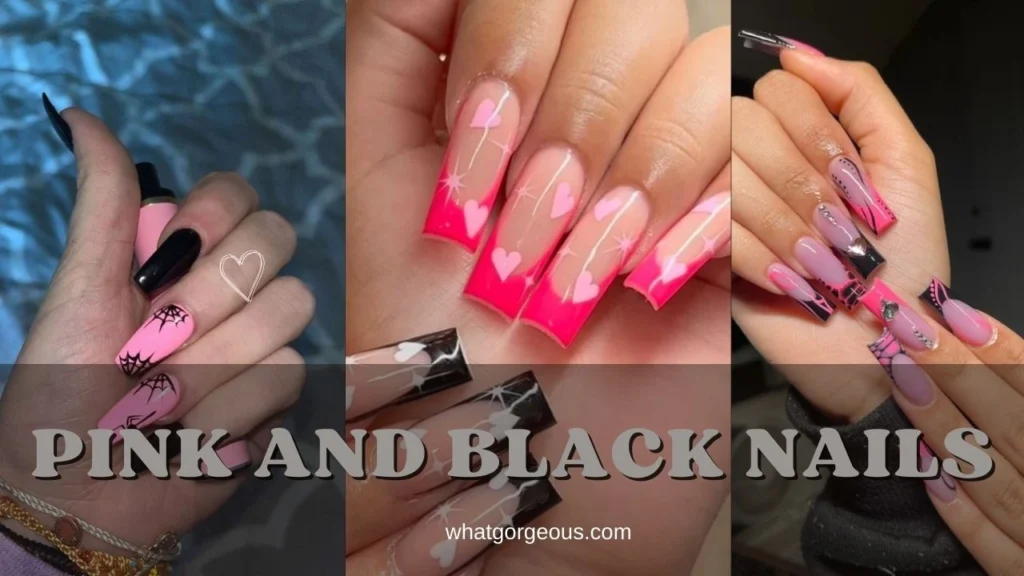 17. Pink and Black Nails whatgorgeous.com