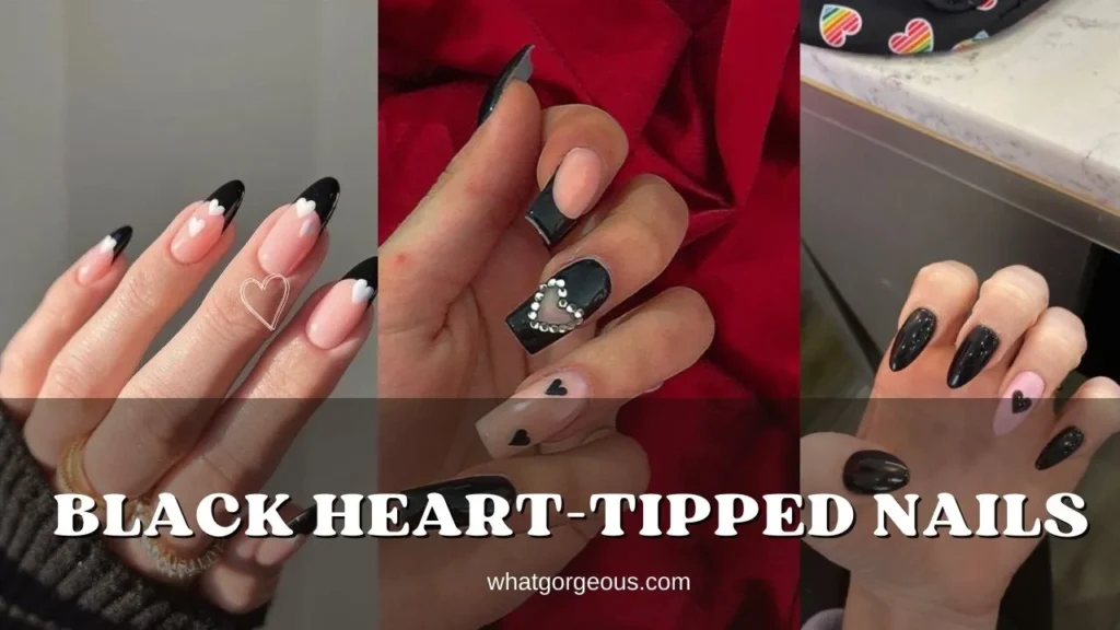 20. Black Heart Tipped Nails whatgorgeous.com