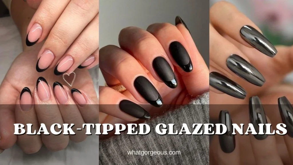 8. Black Tipped Glazed Nails whatgorgeous.com