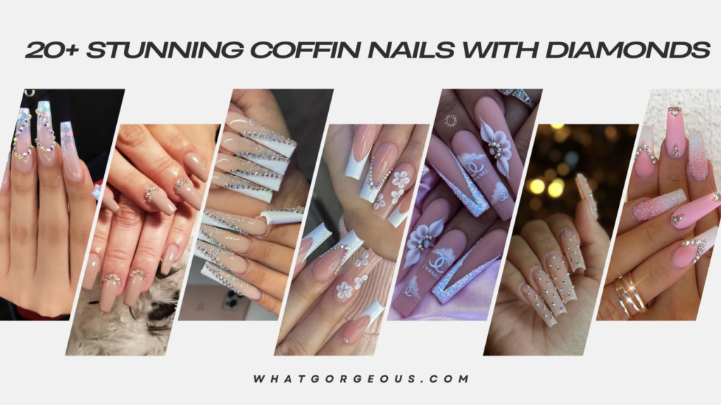 "Picture: Gorgeous coffin-shaped nails with sparkling diamonds, a perfect blend of style and elegance."