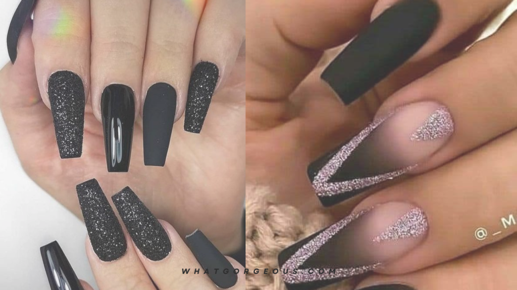 Black ombre Coffin nails with diamonds whatgorgeous.com