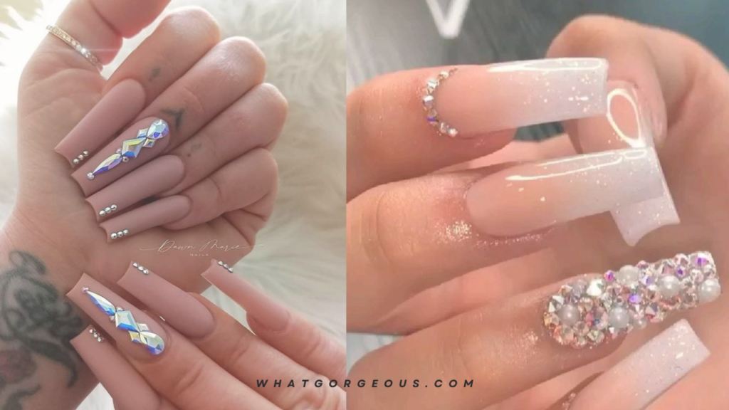 Elegant Coffin nails with diamonds whatgorgeous.com