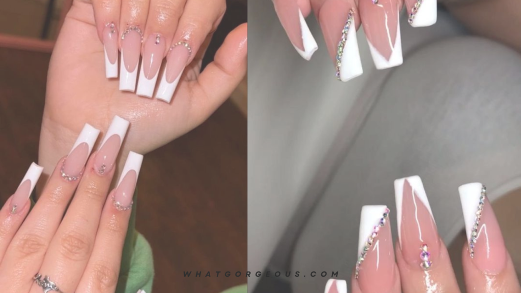 French pink coffin nails with diamonds whatgorgeous.com