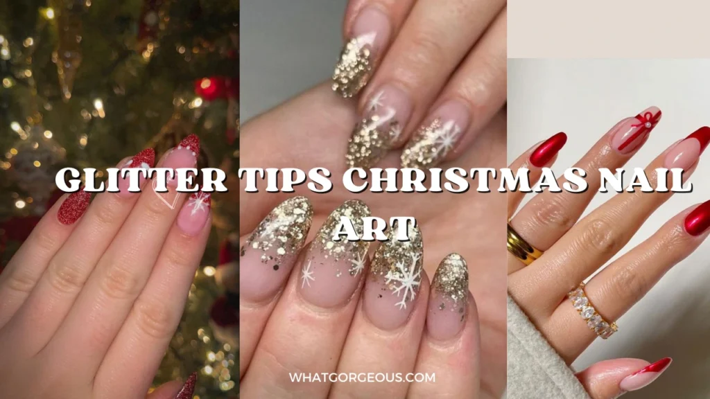 Glitter Tips Christmas Nail Art whatgorgeous.com