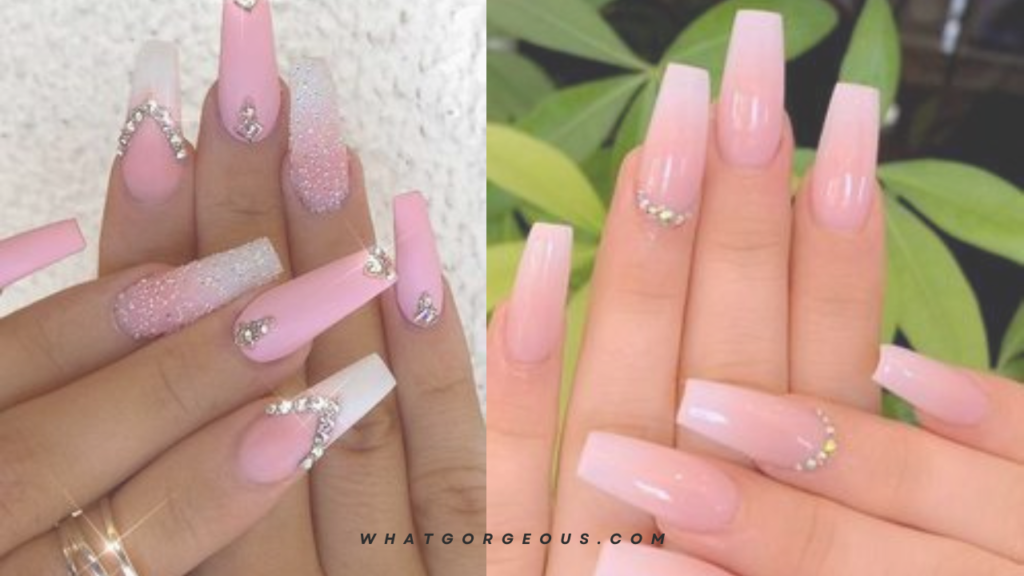 Pink Coffin nails with diamonds whatgorgeous.com