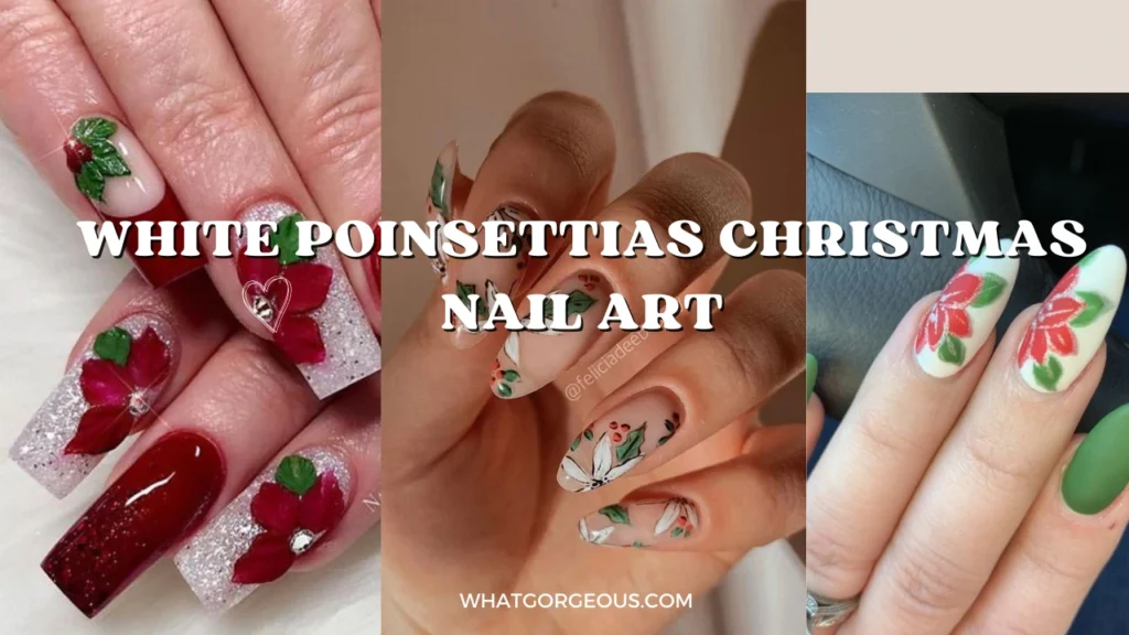 White Poinsettias Christmas Nail Art whatgorgeous.com