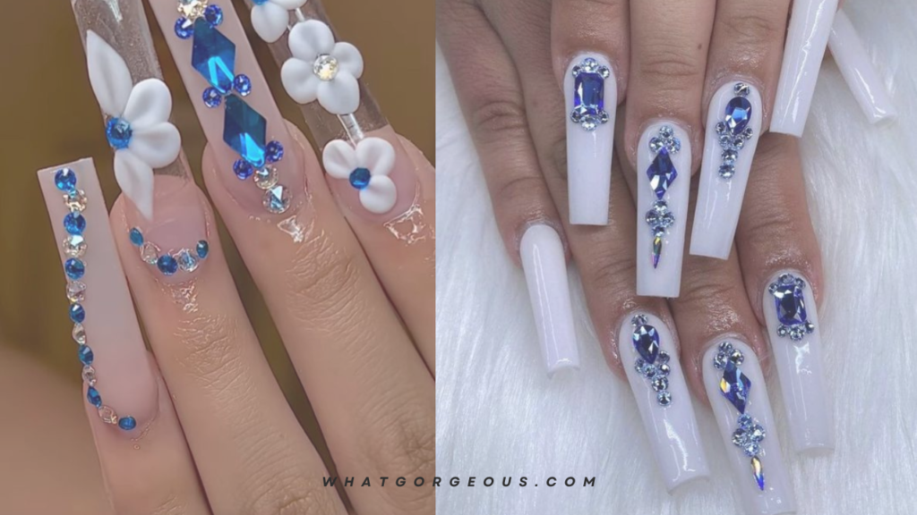 White blue coffin nails with diamonds whatgorgeous.com