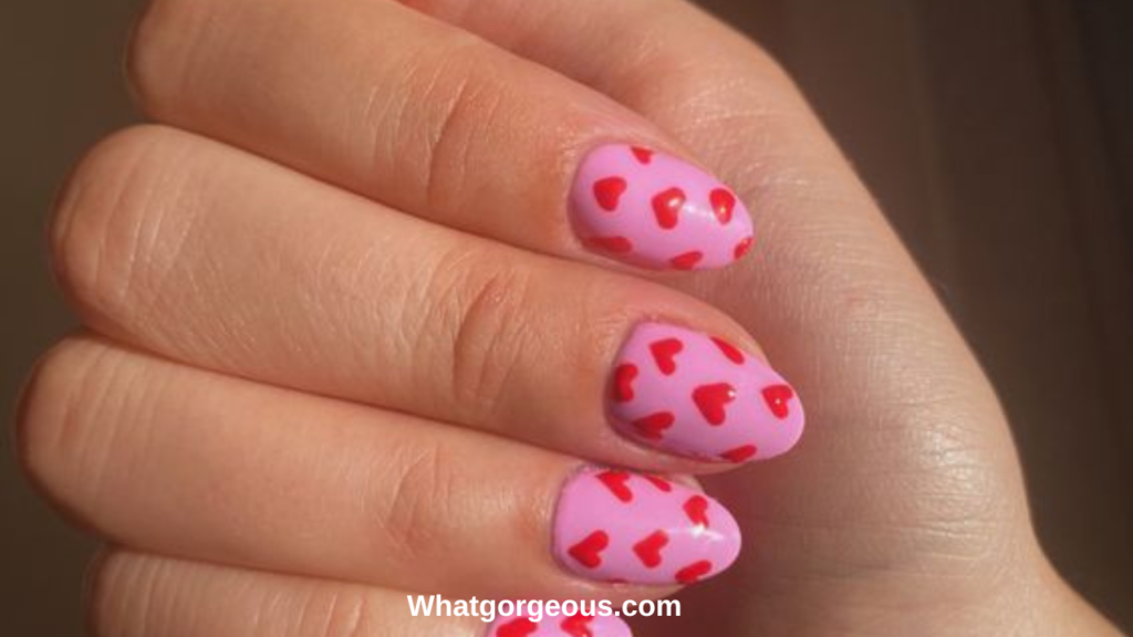 11. Berry Pink Gel Nails with Hearts whatgorgeous.com