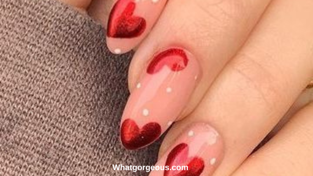 14. Cute 3 Shades Pink Heart Nails whatgorgeous.com