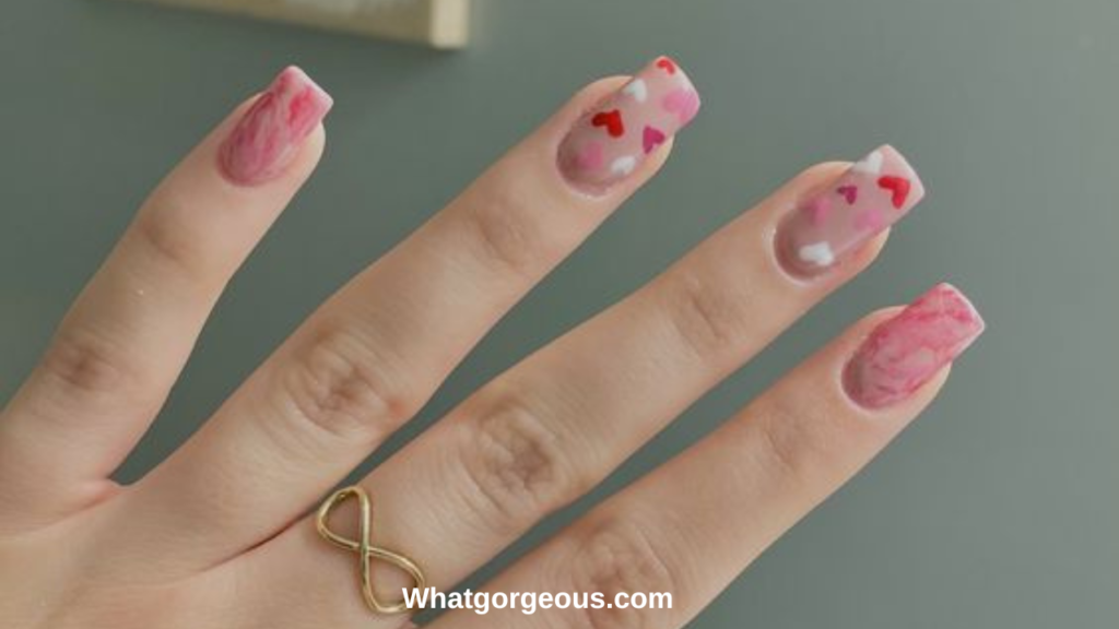 20. Pink and Black Matte Heart Nails whatgorgeous.com