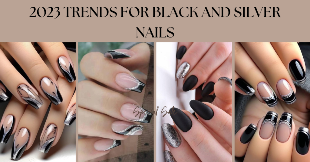 
"Alt text: Stylish 2023 nail trend featuring Black and Silver Nails, a perfect blend of boldness and elegance for a chic, modern look."