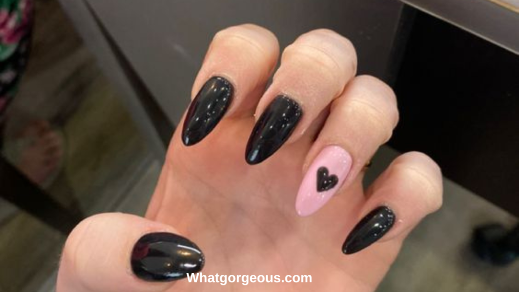 4. Short Nails with Black Hearts whatgorgeous.com