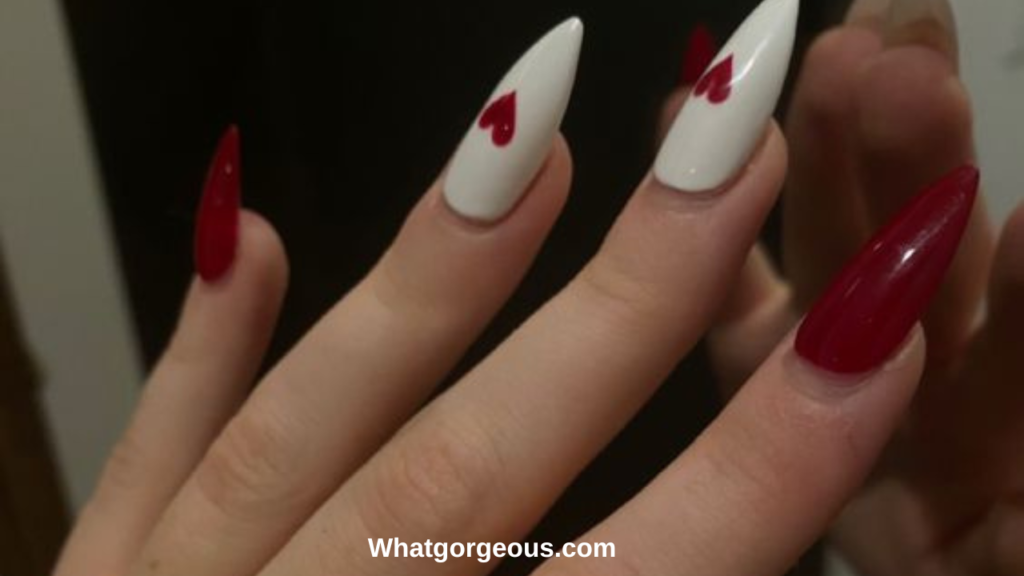 5. White Nails with Red Heart whatgorgeous.com