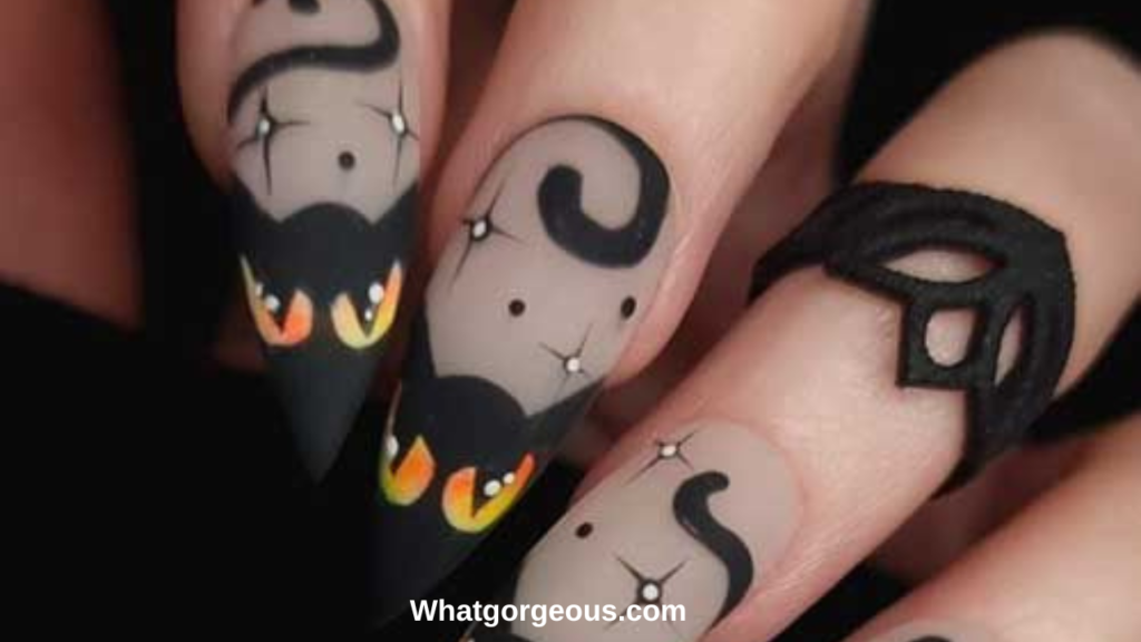 The Black Cat Halloween Nail Art whatgorgeous.com