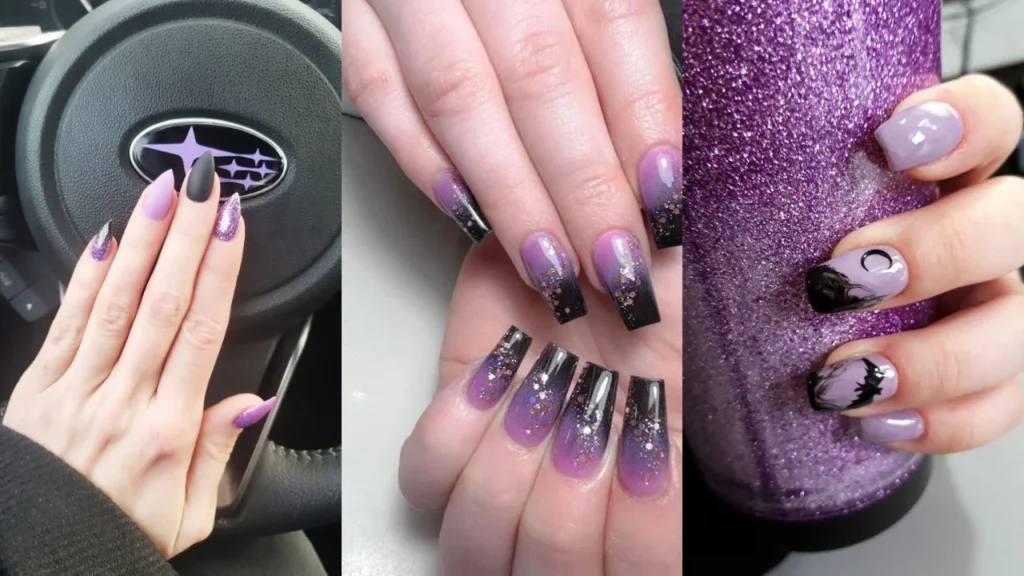 light purple and black nails