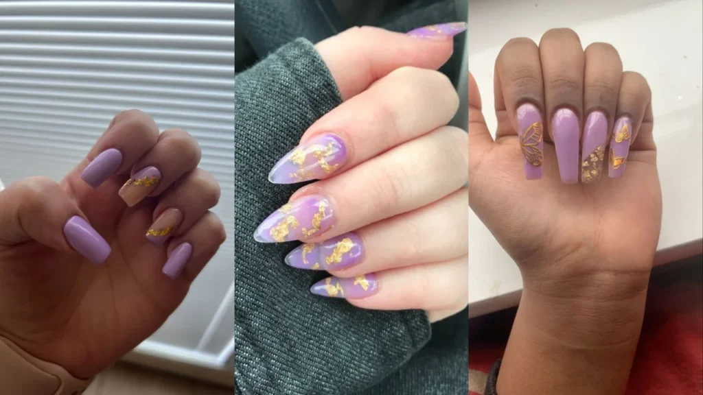 light purple and gold nails