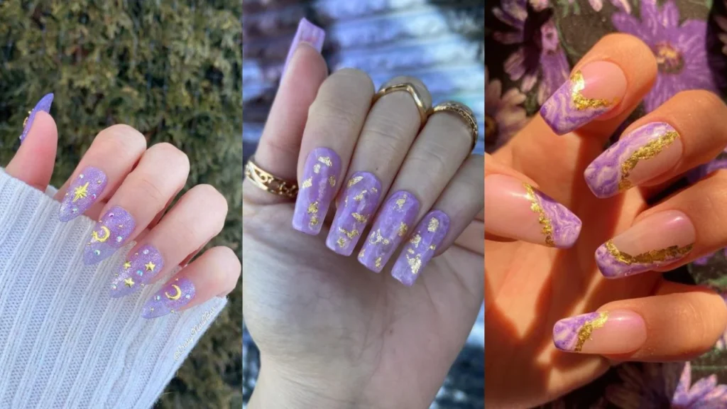 light purple and gold nails