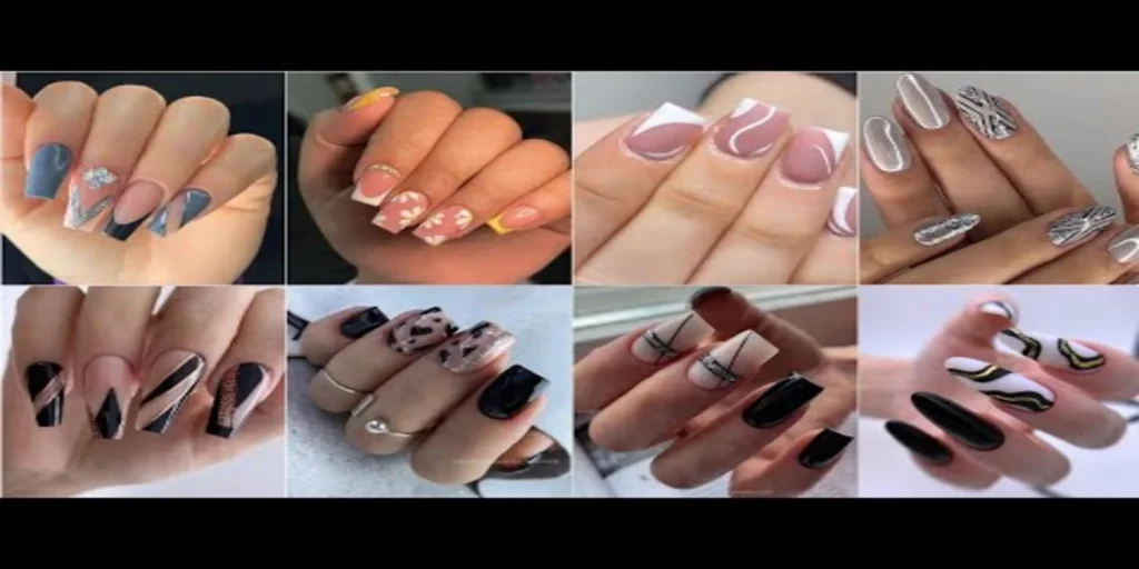 A collection of Gel X nails showcasing various creative designs such as glitter, ombre, and intricate patterns. Each nail demonstrates a unique idea, highlighting modern and stylish Gel X nail art.